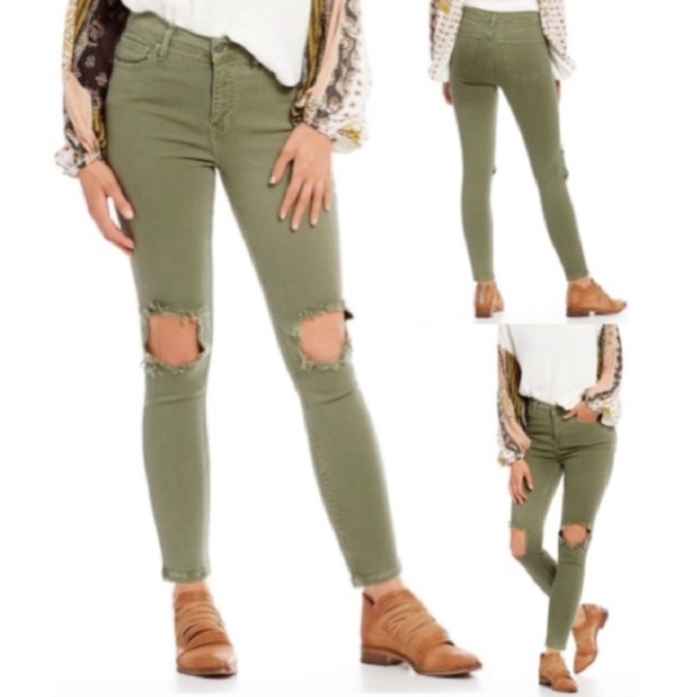 Free People Olive Green Distressed Skinny Jeans 24 - Picture 16 of 16